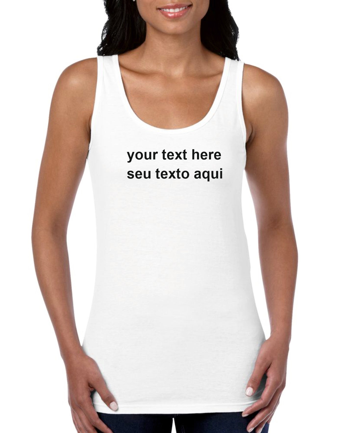 t-shirt alças senhora your text